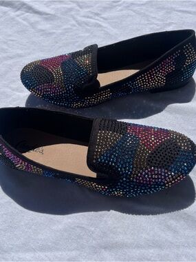 Candie's Black Multicolor Crystal Slip-On Loafers